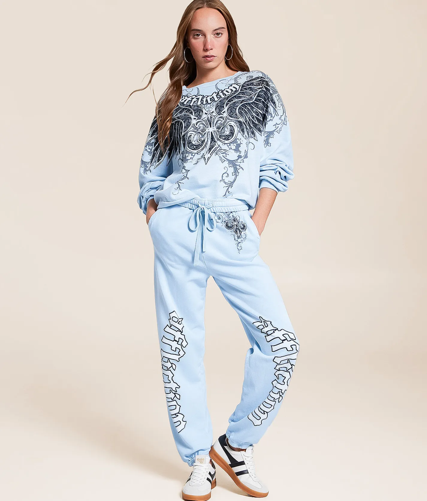 Affliction Chrome Jogger Sweatpant Blue Sky Pigment Dye Sale
