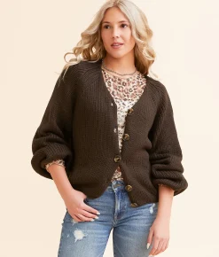 Hyfve Chunky Cable Knit Cardigan Sweater Camel Hot