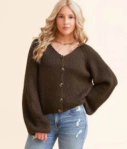 Hyfve Chunky Cable Knit Cardigan Sweater Camel Hot