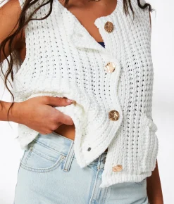33 Coastal Chunky Knit Sweater Vest White Sale