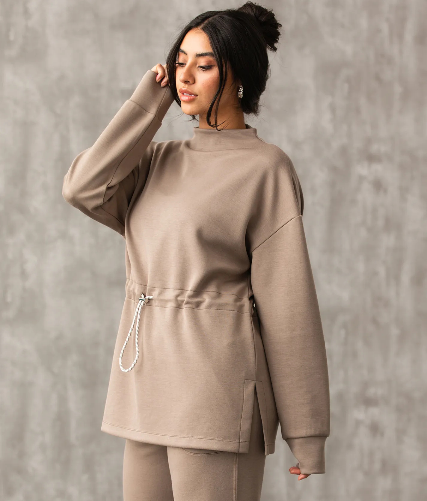 Buckle Black Cinched Waist Pullover Taupe Sale