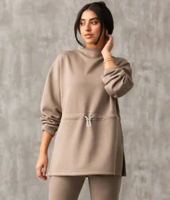 Buckle Black Cinched Waist Pullover Taupe Sale