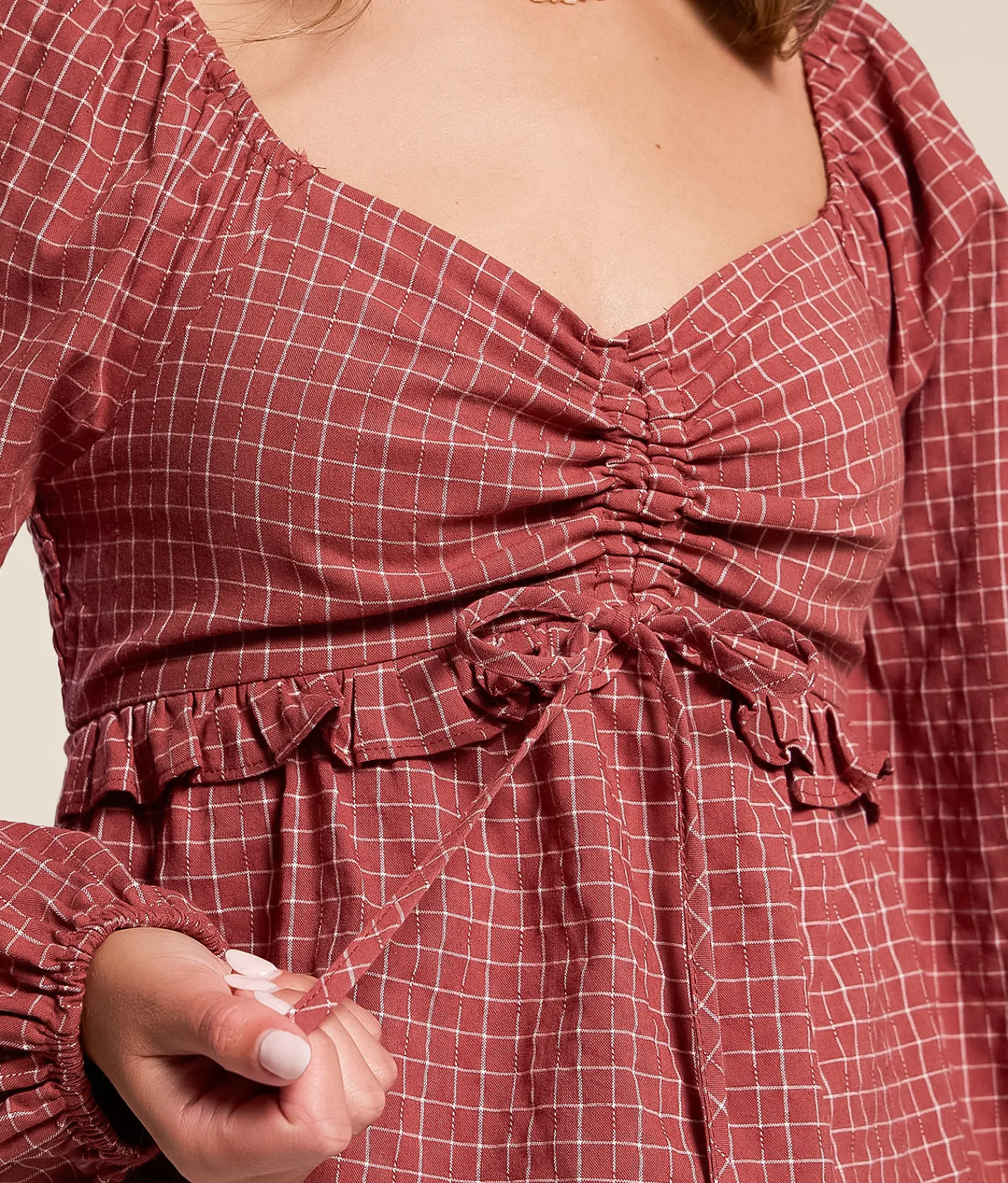 Tops | LE LIS Cinch Front Tie Top Rust White