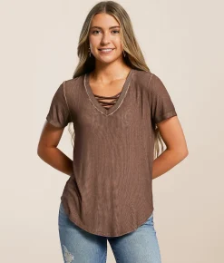 White Crow Clare Lace-Up Top Peppercorn Discount