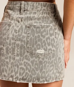 Bottoms | VERVET by Flying Monkey Claudia Leopard Mini Stretch Skirt Grey Leopard