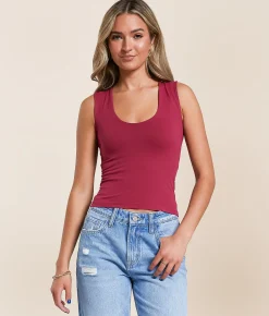 Free People Clean Lines Cropped Muscle Cami Tank Top Dreamy Mulberry Clearance
