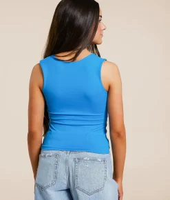 Free People Clean Lines Cropped Muscle Cami Tank Top Hawaiian Blue Online