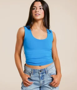 Free People Clean Lines Cropped Muscle Cami Tank Top Hawaiian Blue Online