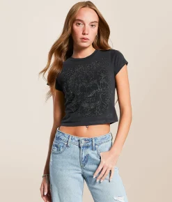 Affliction Club Chapter Baby Cropped T-Shirt Black Lava Wash Best