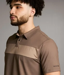 Tops|Activewear | Maven Co-op Club Color Block Performance Polo Oatmeal