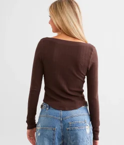 Tops | Free People Coffee Chat Henley Shaved Chocolate