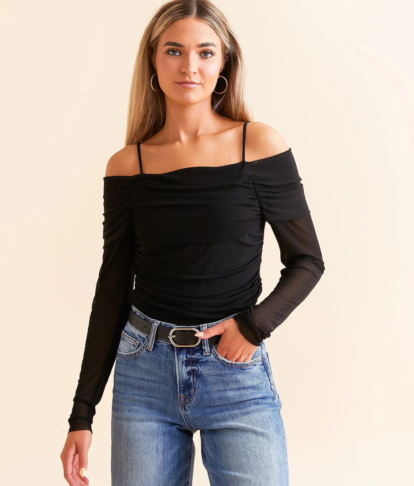 Tops | Willow & Root Cold Shoulder Mesh Top Gardenia