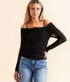 Tops | Willow & Root Cold Shoulder Mesh Top Gardenia