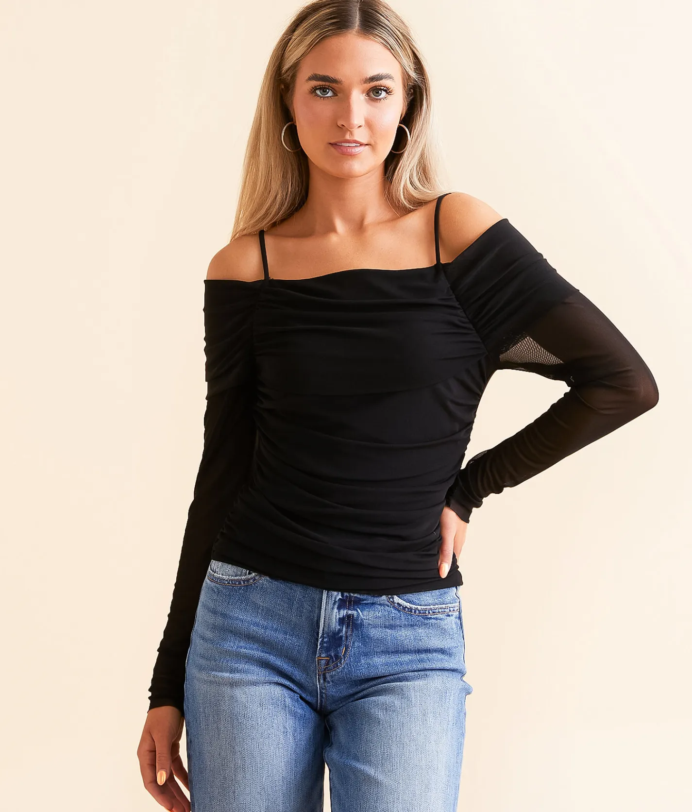 Tops | Willow & Root Cold Shoulder Mesh Top Gardenia