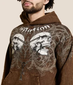 Tops | Affliction Collapse Hooded Sweatshirt Dk Brown Lava Wash
