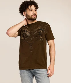 Affliction Collapse T-Shirt Dk Brown Lava Wash New