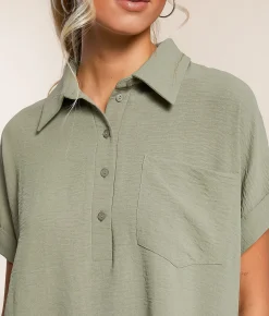 Daytrip Collared Henley Blouse Vetiver