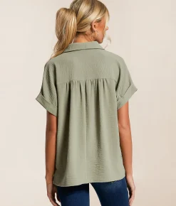 Daytrip Collared Henley Blouse Vetiver