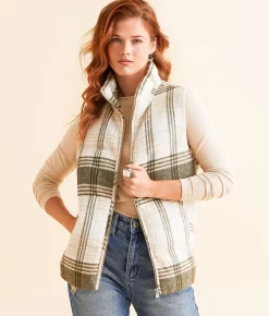 BKE Collared Plaid Vest Olive Cream New