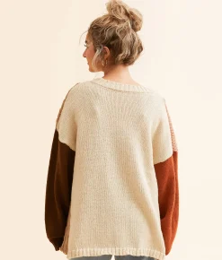 New In Color Block Cardigan Sweater Oatmeal Online