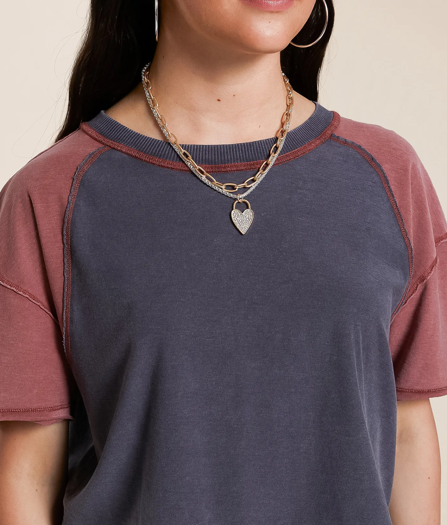 Tops | FITZ + EDDI Color Block Cropped T-Shirt Sable Ebony