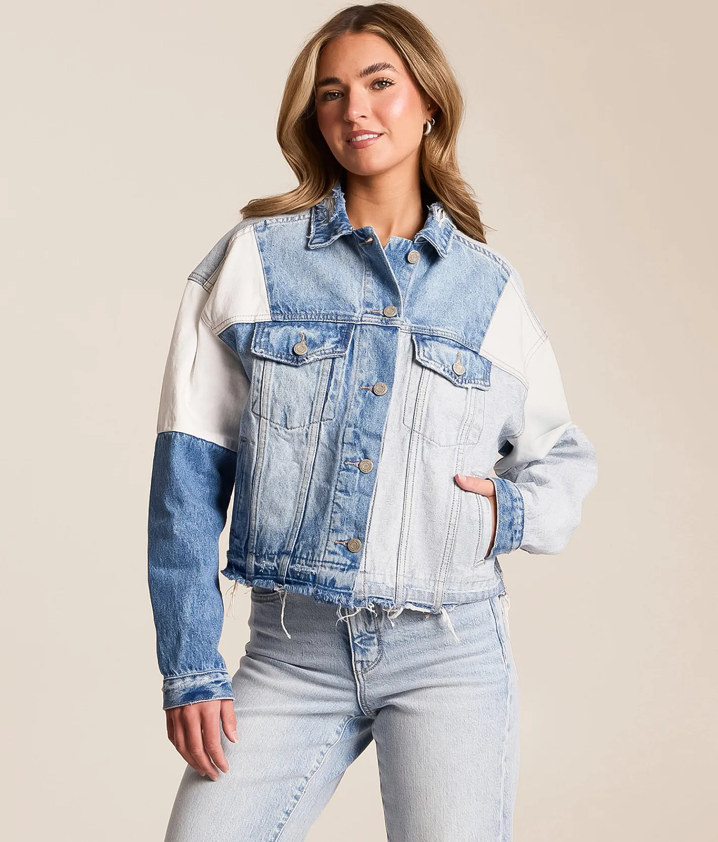 Tops|Coats & Jackets | VERVET by Flying Monkey Color Blocked Denim Jacket Multi