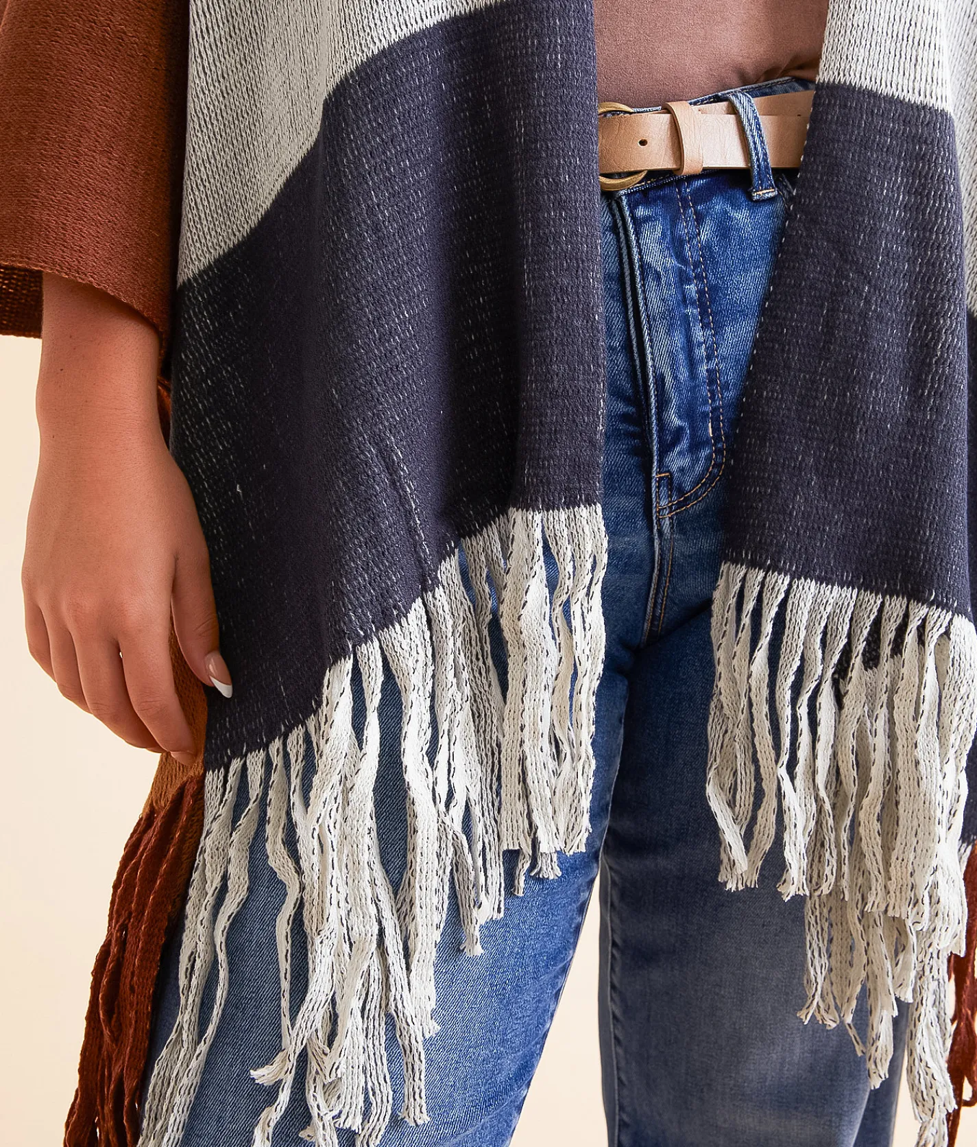 Angie Color Block Fringe Cardigan Sweater - One size Multi Outlet
