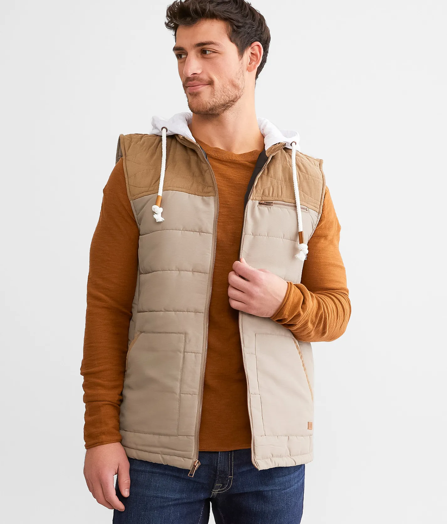 Coats & Jackets | Outpost Makers Color Block Hooded Vest Tan Dune
