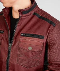 Buckle Black Color Block Moto Hooded Jacket Brown Black Discount