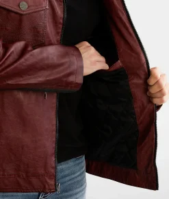 Buckle Black Color Block Moto Hooded Jacket Brown Black Discount
