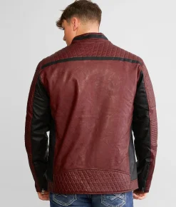Buckle Black Color Block Moto Hooded Jacket Brown Black Discount