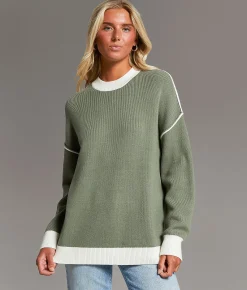 Tops | BKE Color Block Oversized Sweater Black Taupe