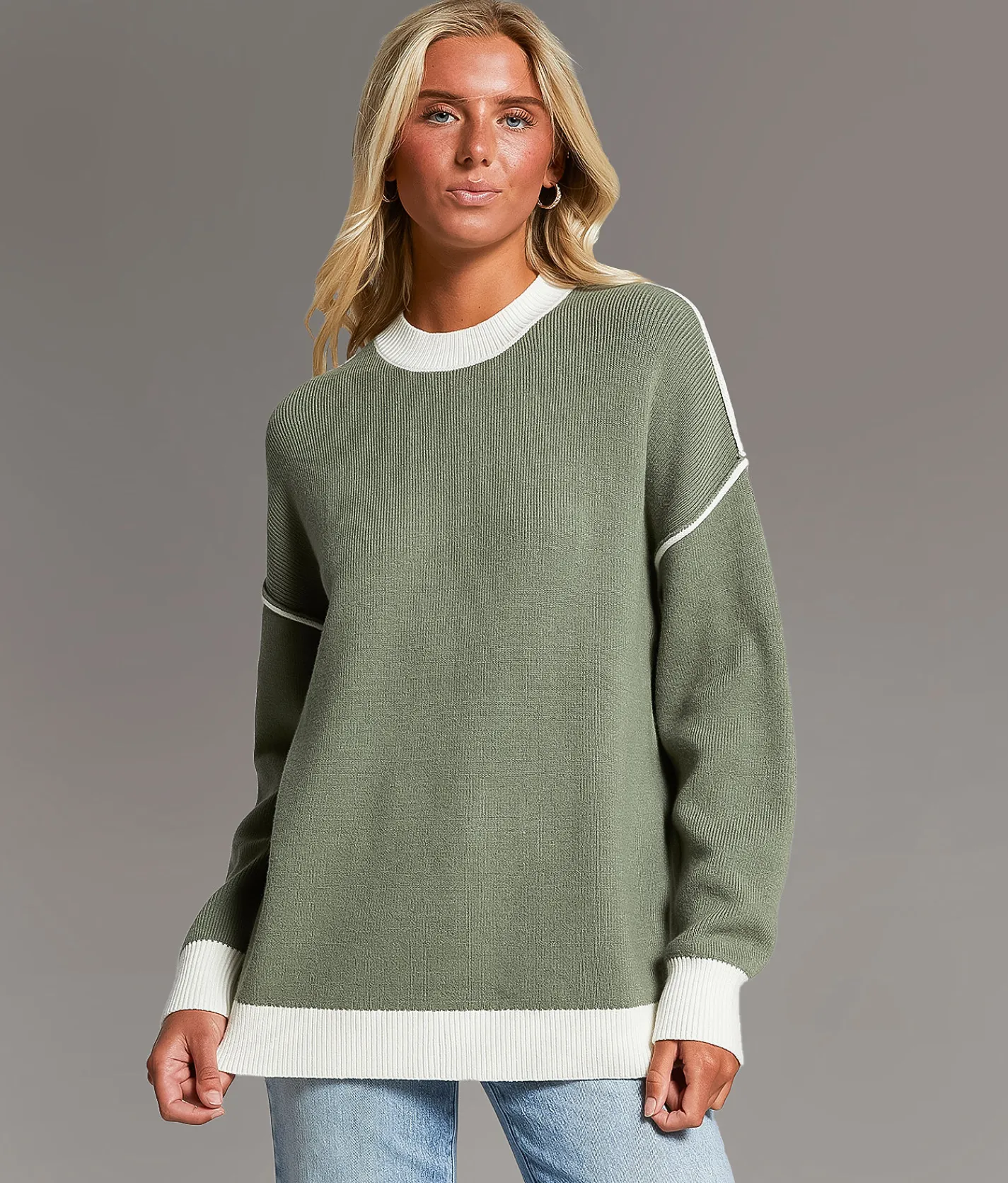 Tops | BKE Color Block Oversized Sweater Black Taupe