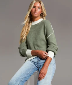 Tops | BKE Color Block Oversized Sweater Black Taupe