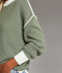 Tops | BKE Color Block Oversized Sweater Black Taupe