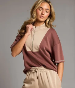 BKE Color Block Quarter Zip Pullover Marron Cobblestone Best