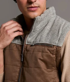 BKE Color Block Quilted Vest Brown Beige Hot