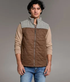 BKE Color Block Quilted Vest Brown Beige Hot