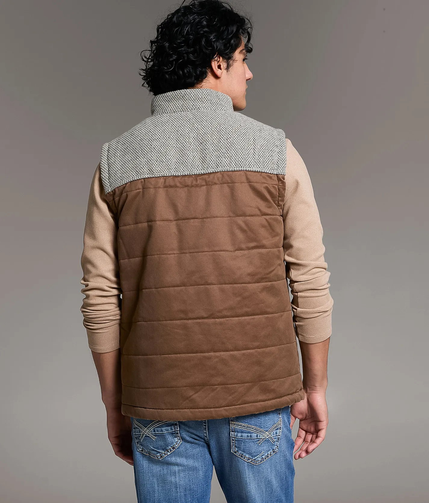 Tops | BKE Color Block Quilted Vest Brown Beige