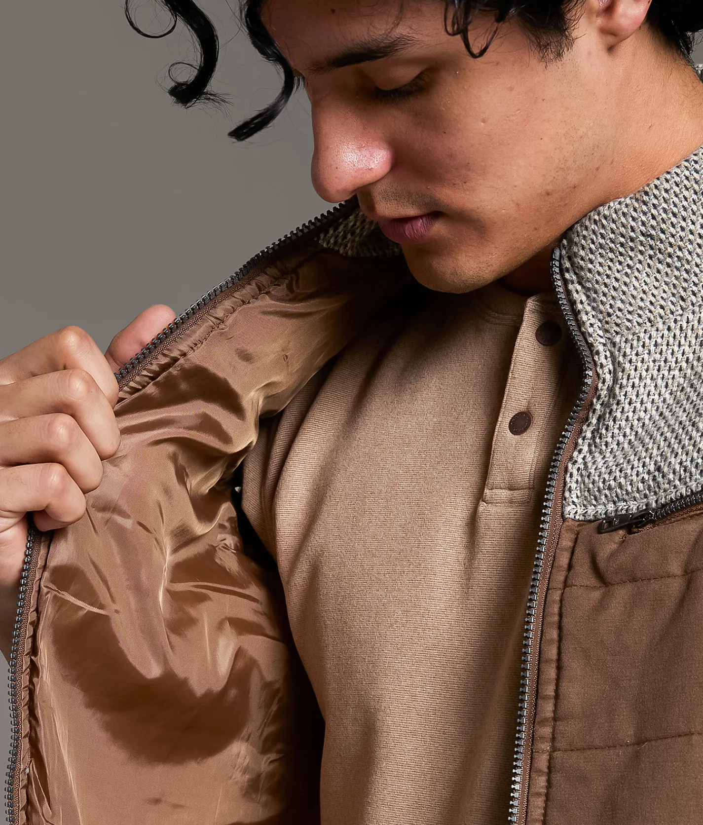 Tops | BKE Color Block Quilted Vest Brown Beige