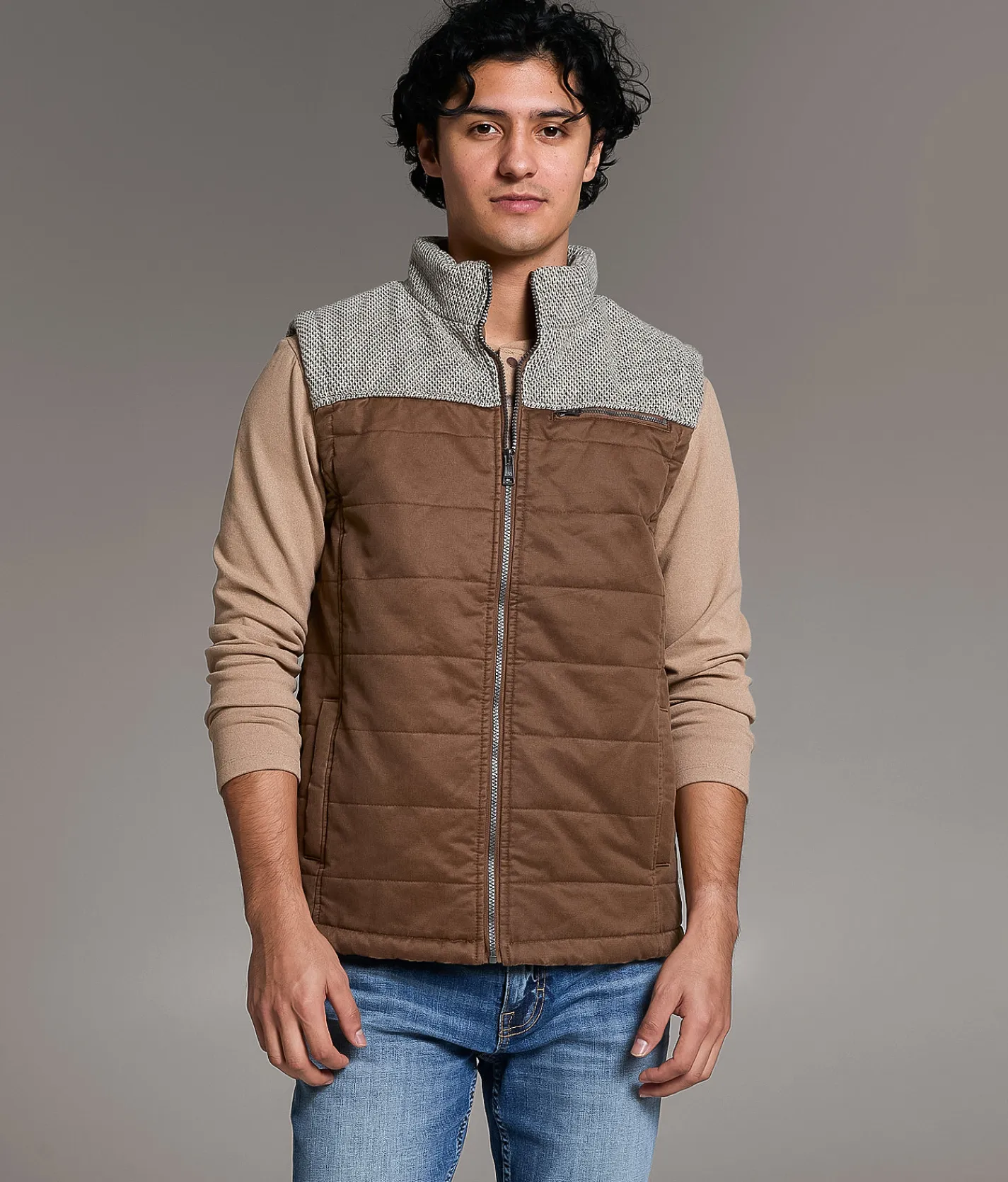 Tops | BKE Color Block Quilted Vest Brown Beige
