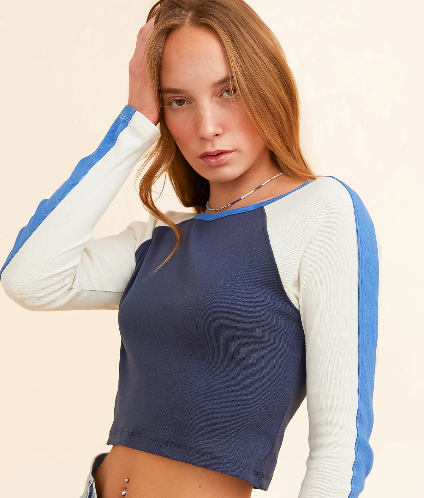 FITZ + EDDI Color Block Raglan Top Mood Indigo New
