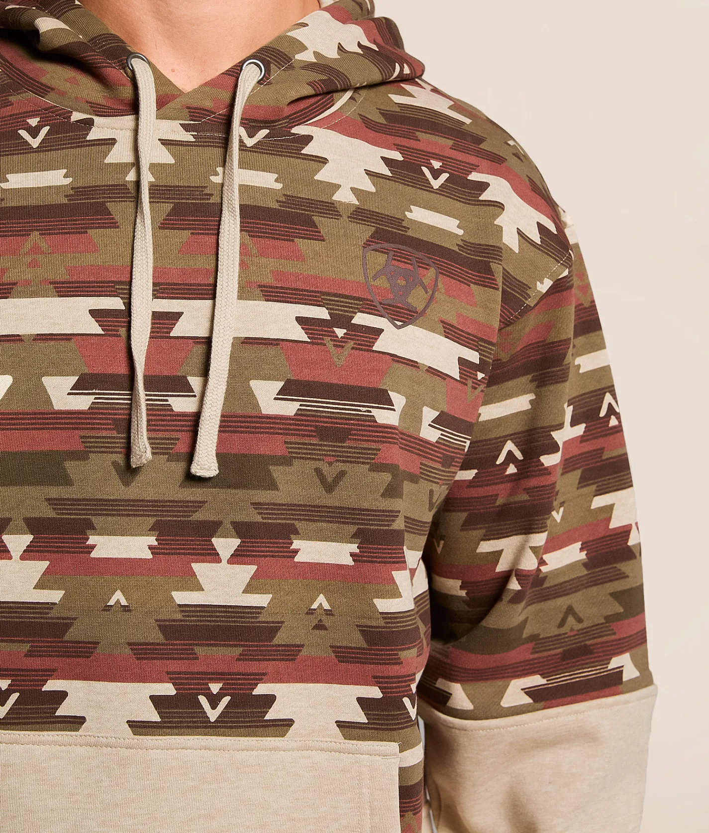 Ariat Color Block Southwestern Hooded Sweatshirt Oatmeal Southwest New