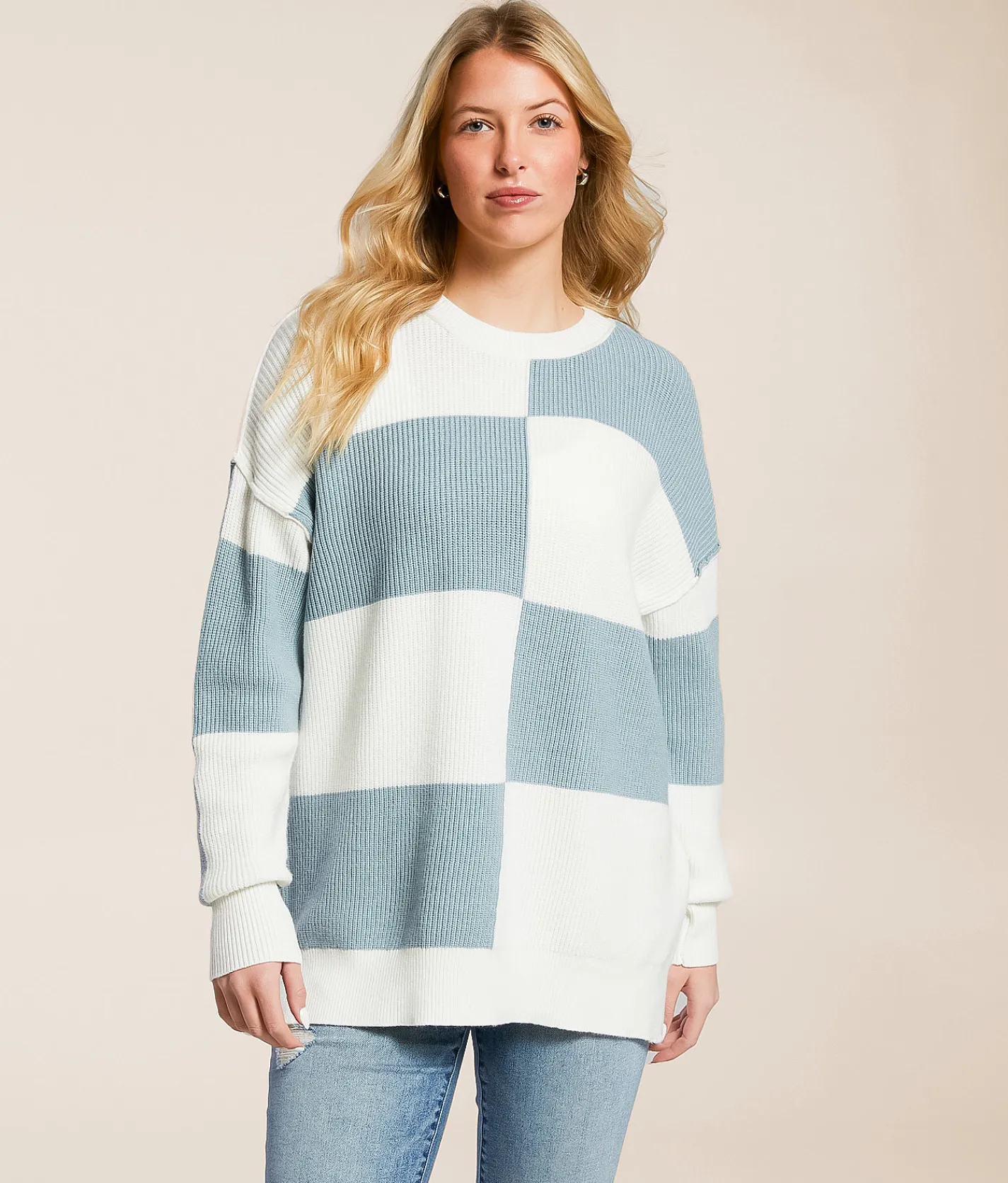 Tops | BKE Color Block Sweater Birch Abyss