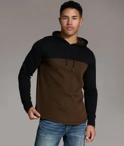 BKE Color Block Thermal Hoodie Brown Black Sale