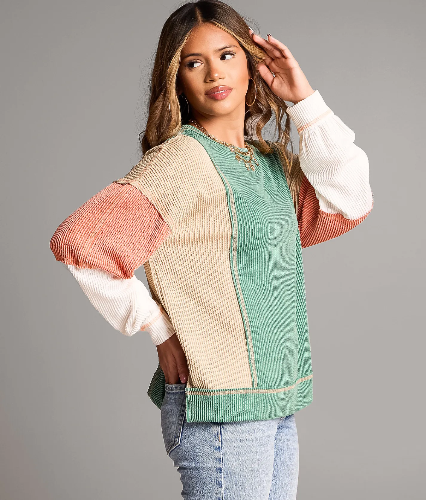 BKE Color Block Top Malachite Humus Birch Clearance