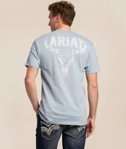 Tops|Graphic T-Shirts | Ariat Concrete Longhorn T-Shirt Arctic Blue