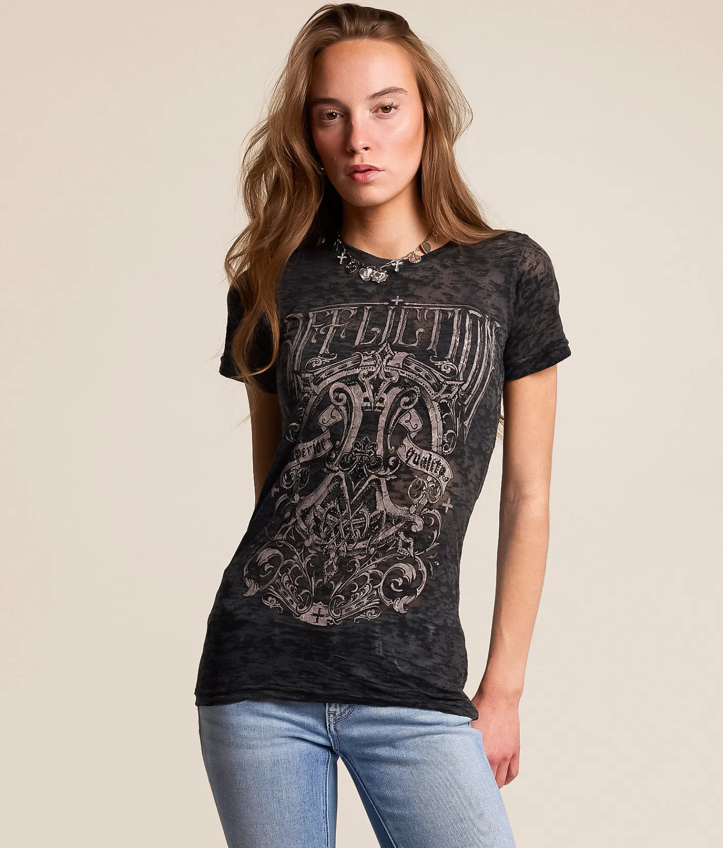 Affliction Constant Pillar Burnout T-Shirt Black Hot