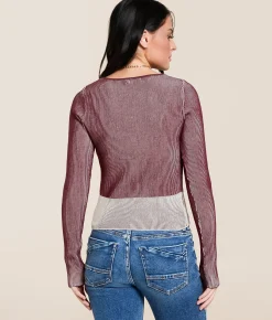 Gilded Intent Contrast Ribbed Top Burgundy Best