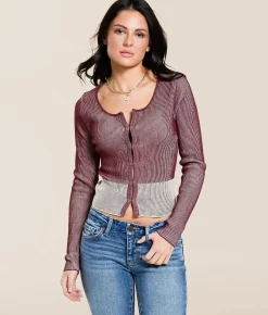 Gilded Intent Contrast Ribbed Top Burgundy Best
